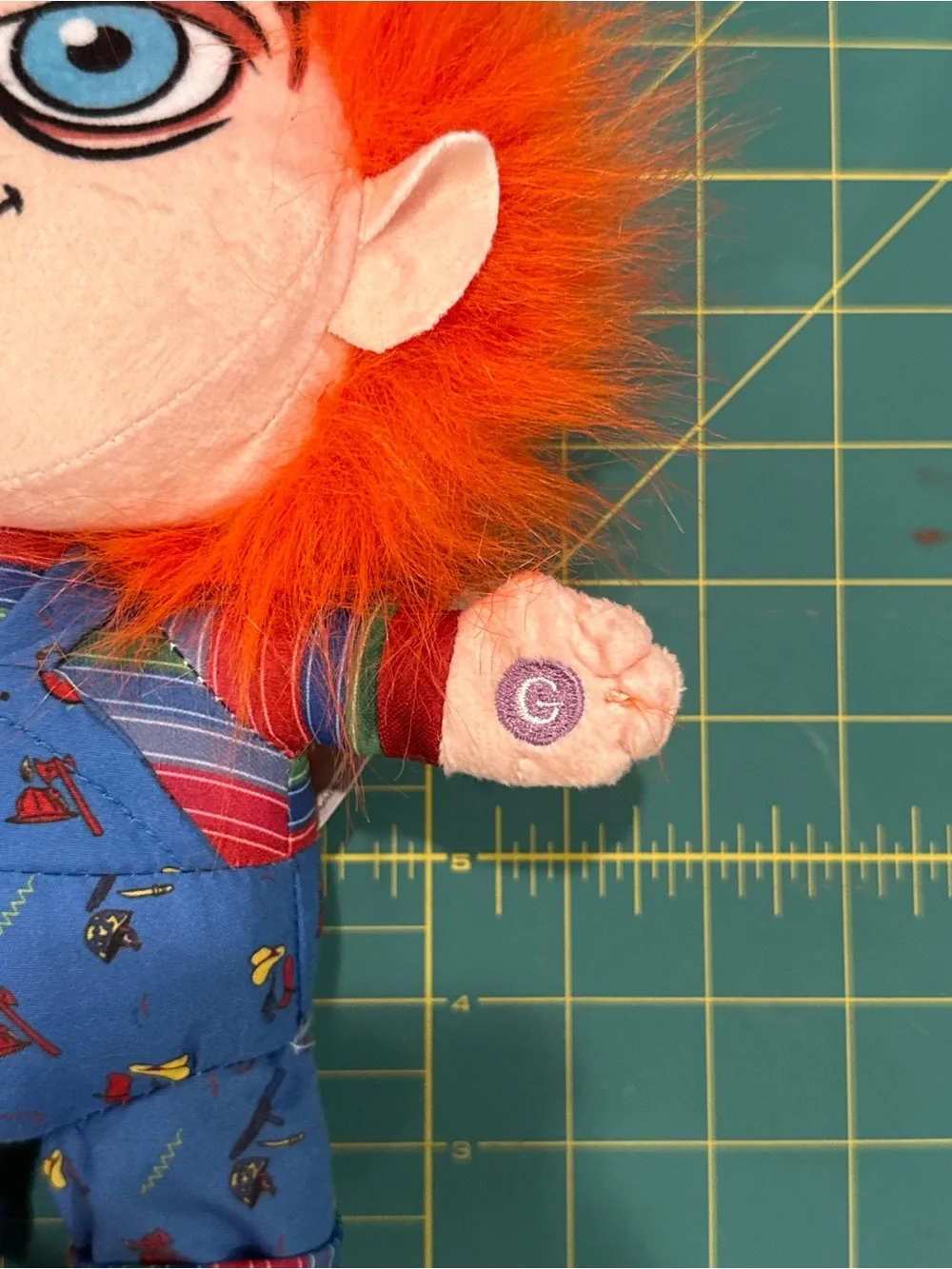 Orange-Haired Plush Doll with Blue Overalls - Chucky Style